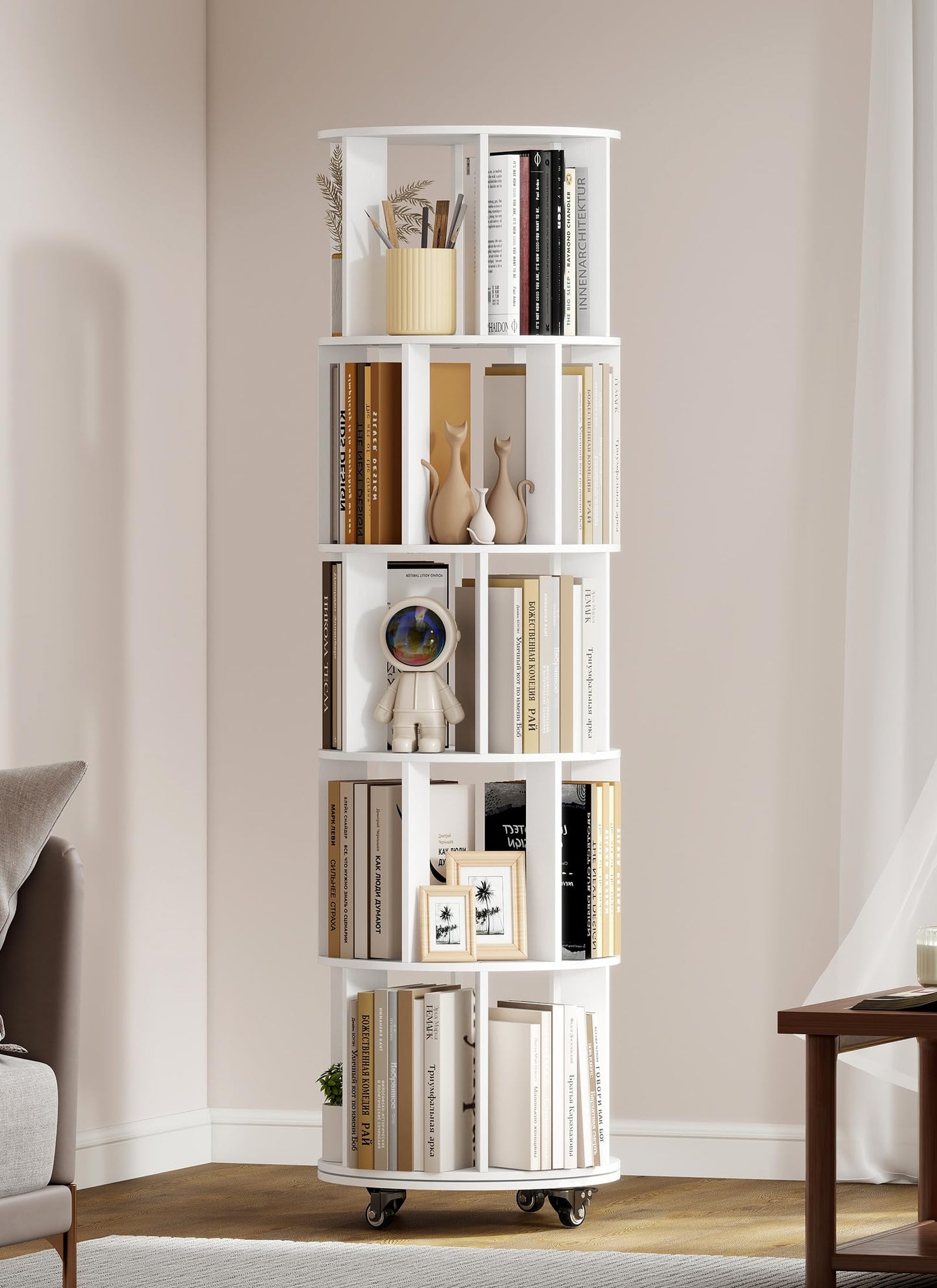 yeshine White Rotating Bookshelf Kids 5-Tier Spinning Bookcase