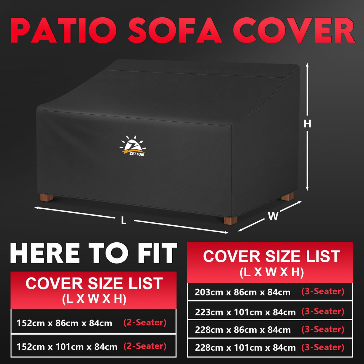 Zettum 228x86x84cm Large Bench Covers Waterproof 4 Seater Heavy Duty 600D Oxford Fabric Cover for Garden Bench Fit for Garden Bench, Love Seat, Patio