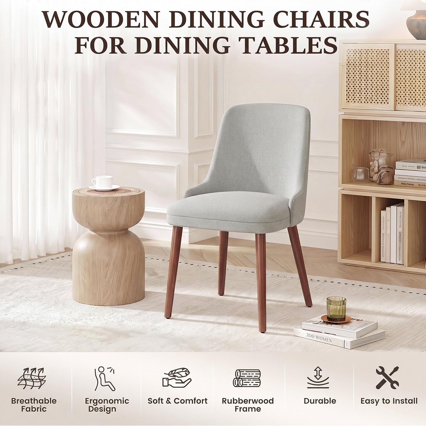 Dining Chairs Set of 6, Upholstered Dining Room Chairs with Ergonomic High Back, Thick Padded Seat, Skin-Friendly Fabric