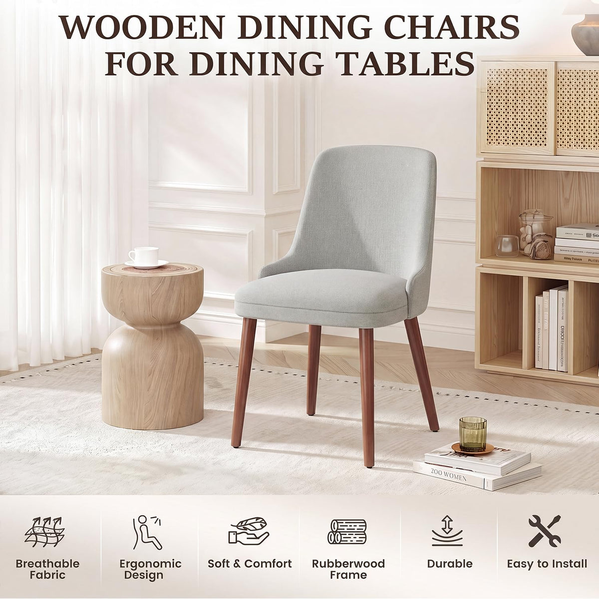 Dining Chairs Set of 2, Upholstered Dining Room Chairs with Ergonomic High Back, Thick Padded Seat, Skin-Friendly Fabric