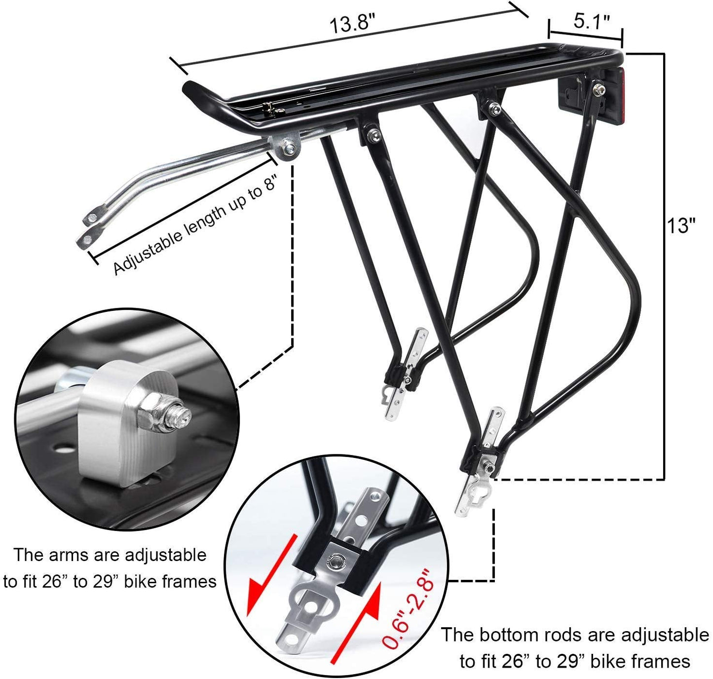 Bike Cargo Rack Bungee Cargo Net & Reflective Logo Universal Adjustable Bicycle Rear Luggage Touring Carrier Racks 25kg Capacity Mountain Road Bike