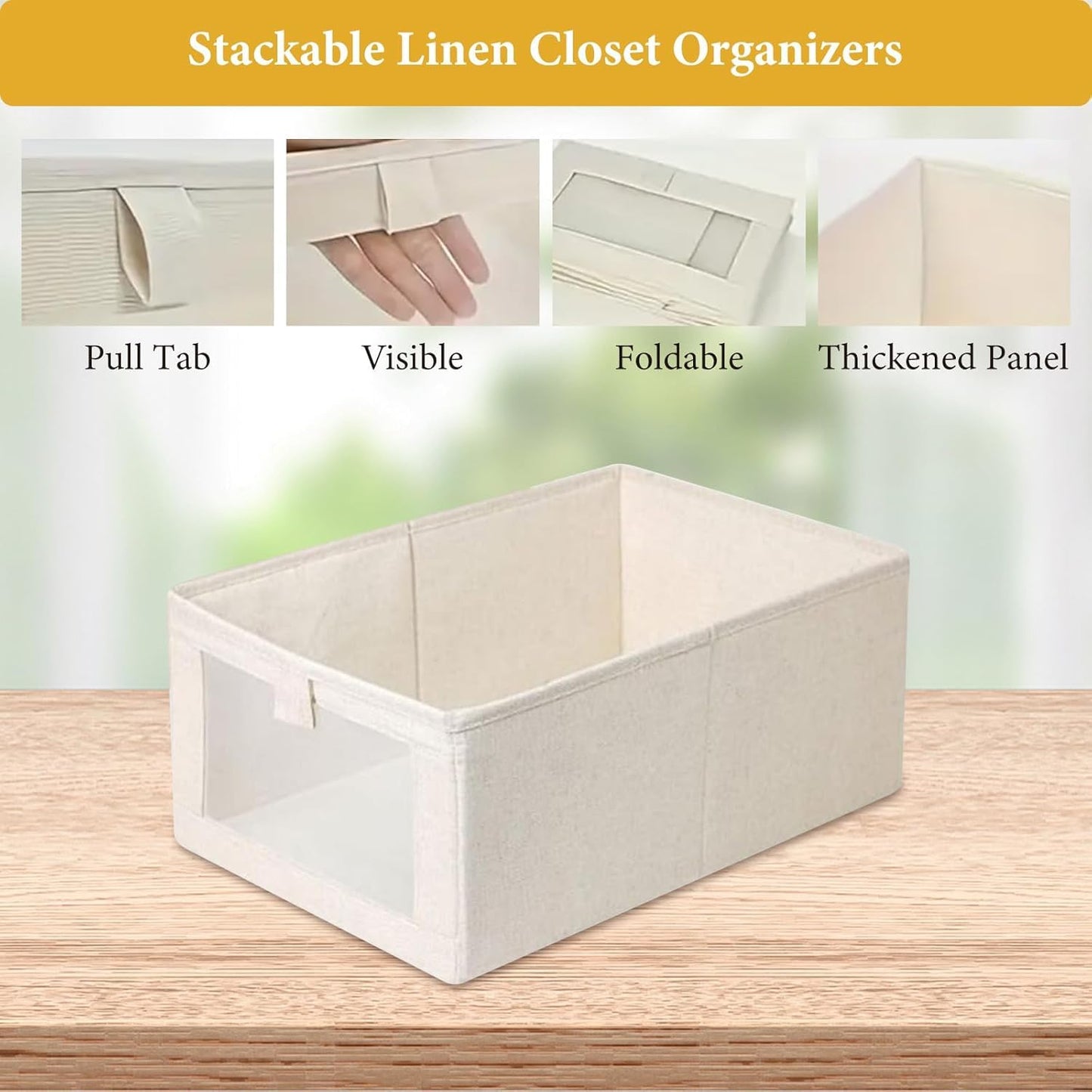 Wardrobe Storage Organiser Foldable - 4Pcs Drawer Organiser Clothes Fabric Storage Boxes Bin with Clear Window Shelf Stackable Clothing Storage Boxes
