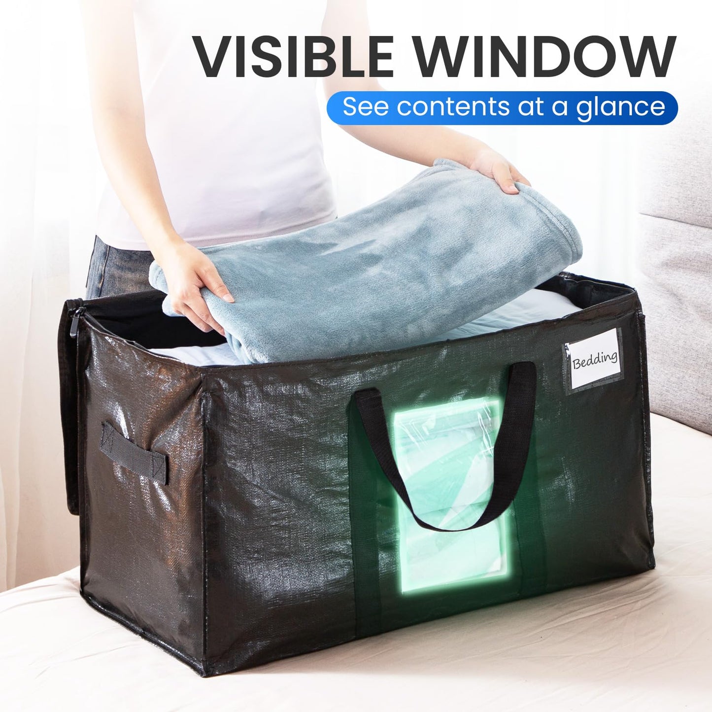TAILI Moving Bags Extra Large Heavy Duty 6 Pack,Clear Window & Reinforced Handles, Storage Bags with Zips for
