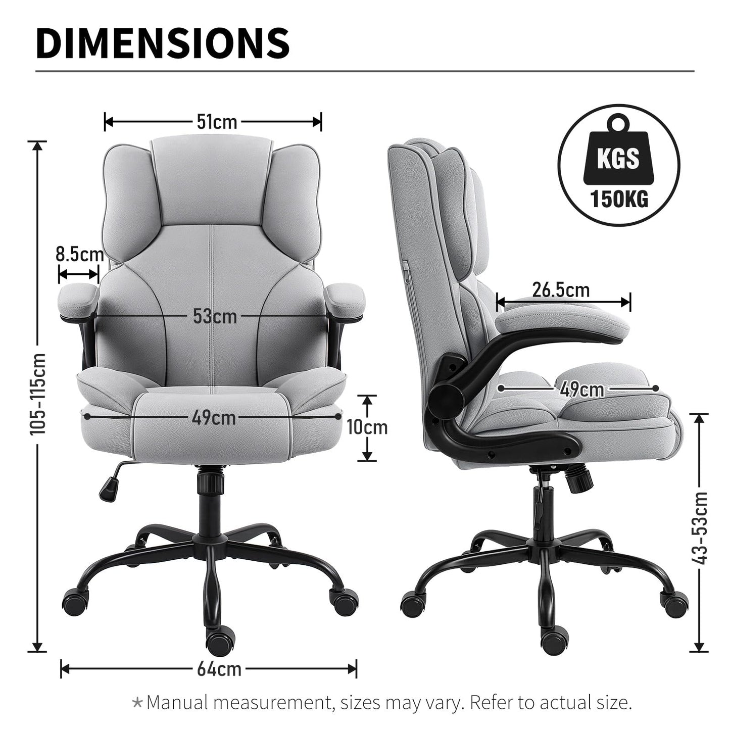 GGCIR Office Chair,Desk Chair with 90° Flip up Armrest,Computer Chairs for Adjustable Height, Comfortable for Office Home Gaming(Grey Fabric)