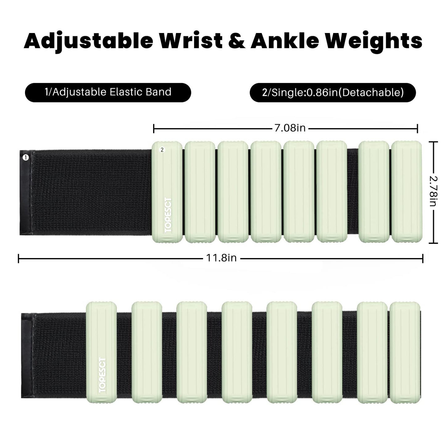 TOPESCT Adjustable Wrist Weights - Set of 2 (1lb Each) | Wearable Wrist & Ankle Weights Bracelet for Yoga, Dance, Barre, Pilates, Cardio, Aerobics,