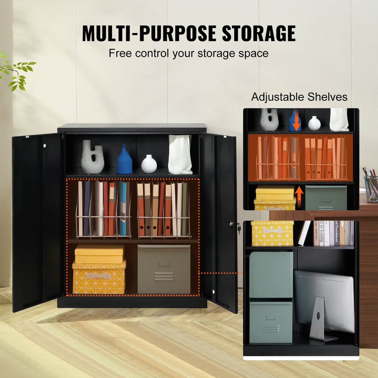 VEVOR Metal Storage Cabinet with 2 Magnetic Doors and 4 Adjustable Shelves, 200 lbs Capacity per Shelf, Locking Steel Storage Cabinet