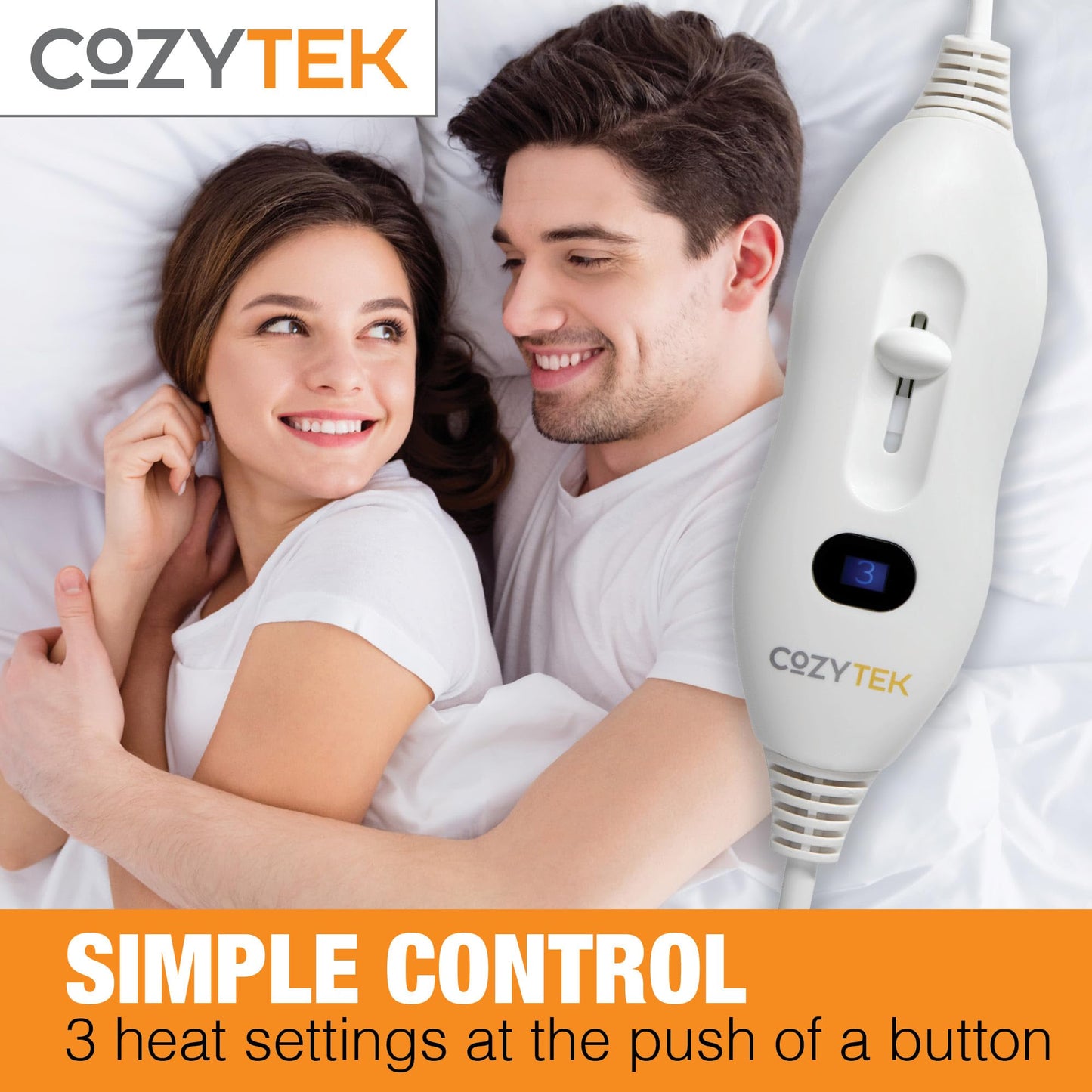 Cozytek Electric Blanket King Size 165 x 137cm, Soft Polyester Electric Blanket Fitted Underblanket Mattress Cover, 3x Heat Settings, 1x Controller