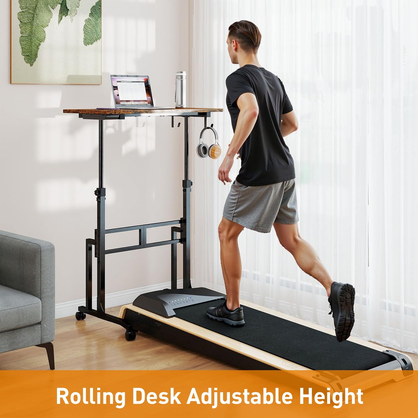ikkle Standing Desk with Wheels, 34 Inch Height Adjustable Treadmill Training Table, Mobile Sit Stand Up Desk