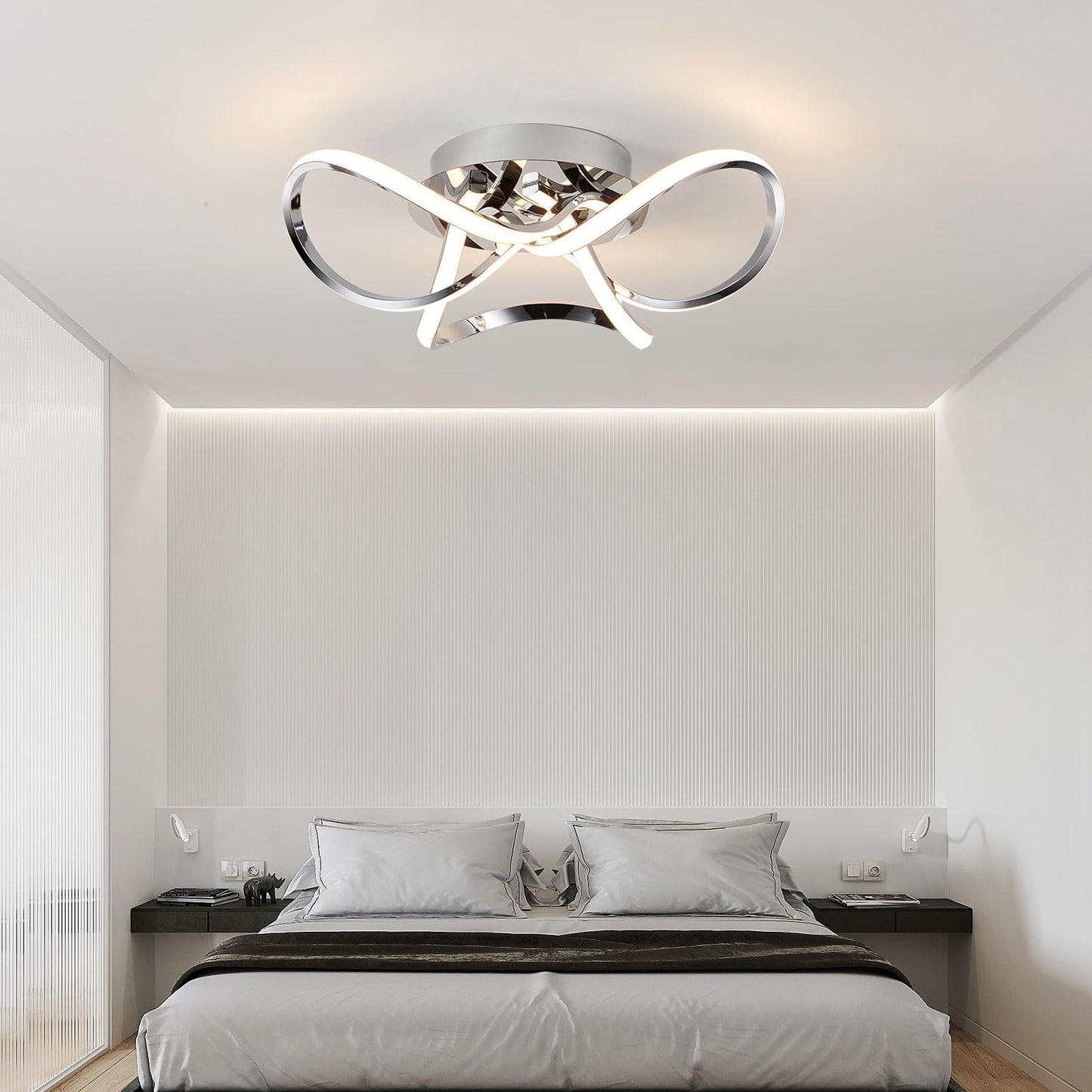 AUROLITE AL1015D Contemporary LED Chrome Semi Flush Ceiling Light, 12W 2200LM, Dimmable, 3000K Warm White, Modern Swirl Design, Ideal for Lounge,