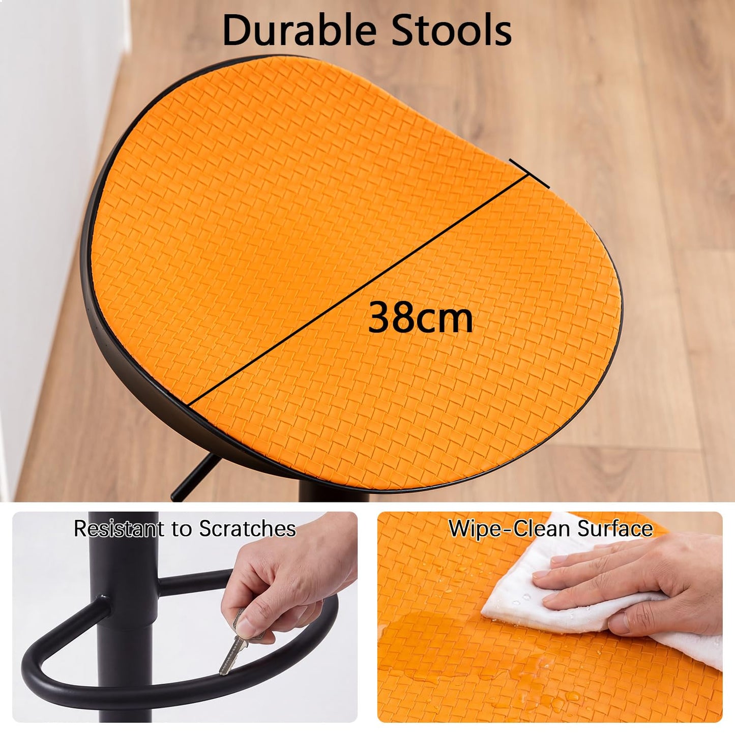 YOUNUOKE Orange Bar Stools Set of 2 Backless Breakfast Barstools