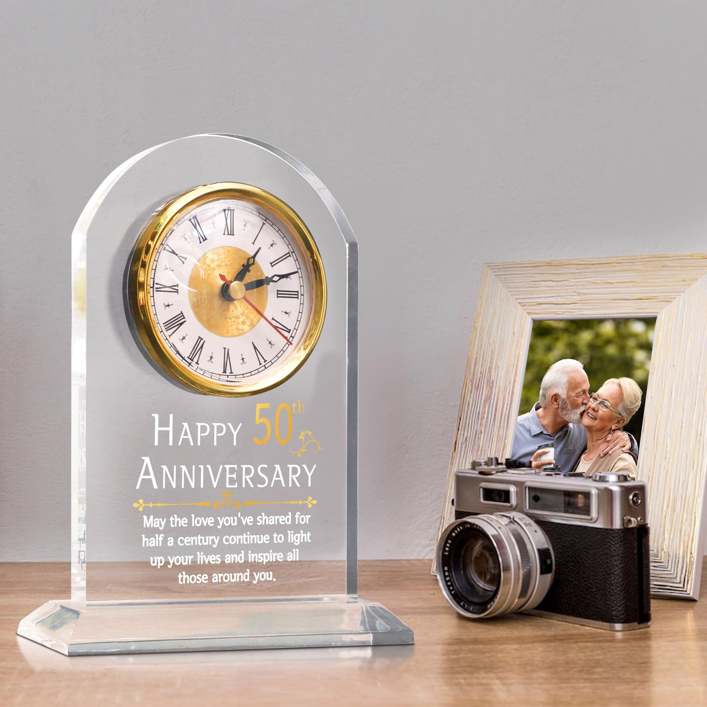 OkiyiD 50th Anniversary Wedding Gift, Anniversary Quartz Clock, Desk Table Clock, 50 Years of Marriage, Golden Wedding for Couple, Parents,