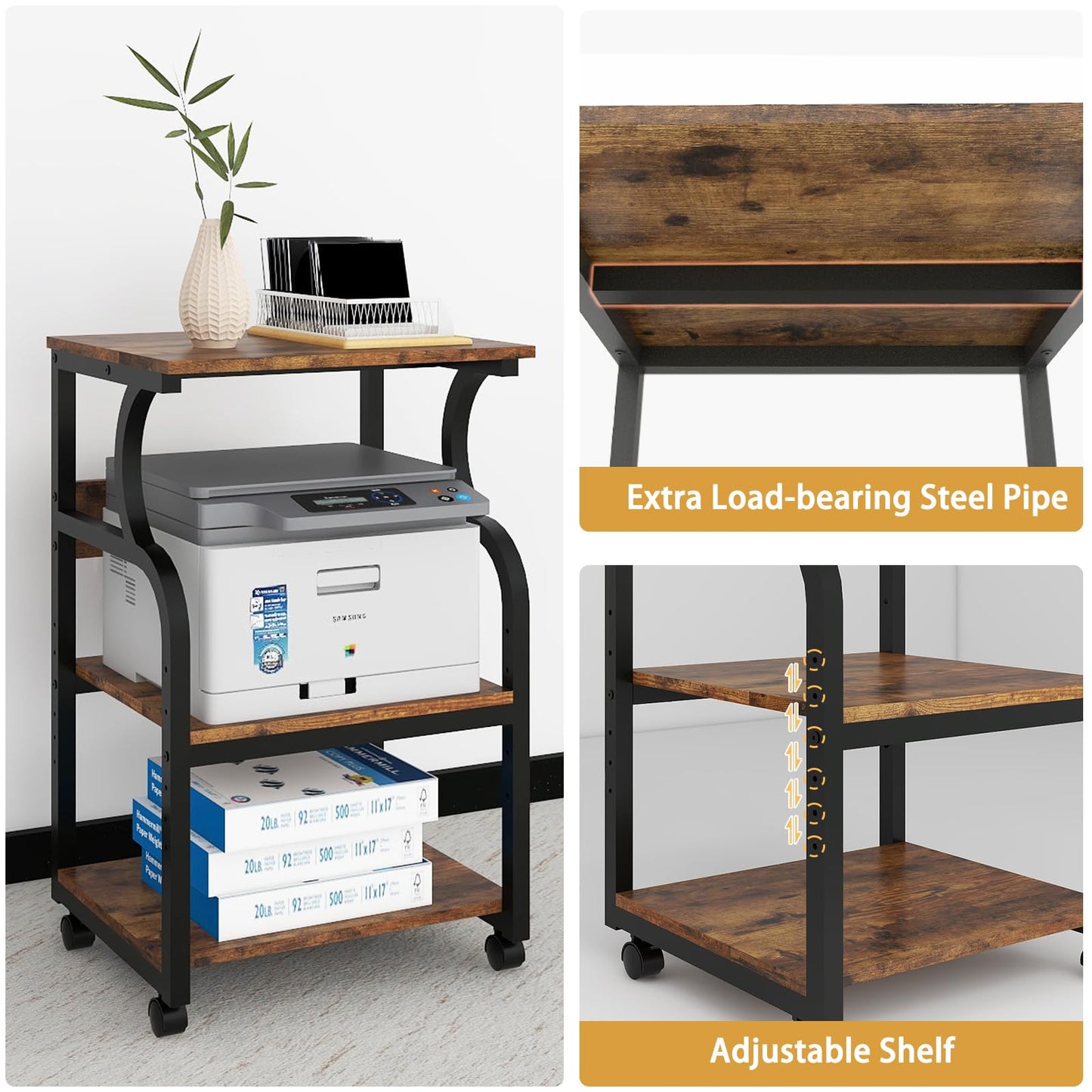 PUNCIA 50x40x73cm Large Printer Stand, Storage Unit with Adjustable Shelf