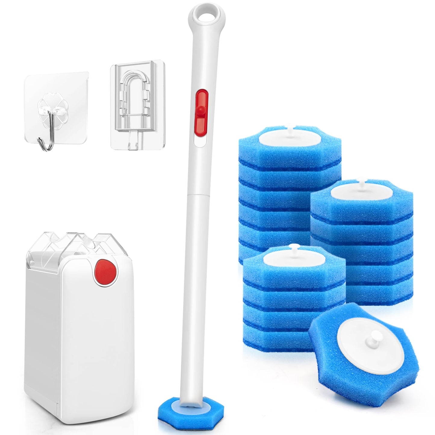 JEHONN Disposable Toilet Brush and Holder Set with Upgraded Clamping System, Wall Mounted Bathroom Bowl Scrubber Cleaner Wand System for Bathtub Sink