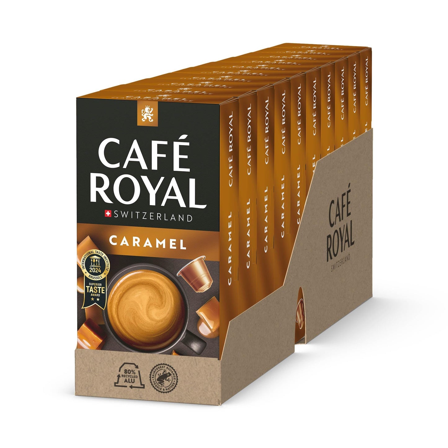 Caf? Royal Caramel Flavoured Coffee - Nespresso(R) Compatible Coffee Capsules, Creamy, Light Roast, 100% Arabica, Rainforest Alliance, 100 Capsules