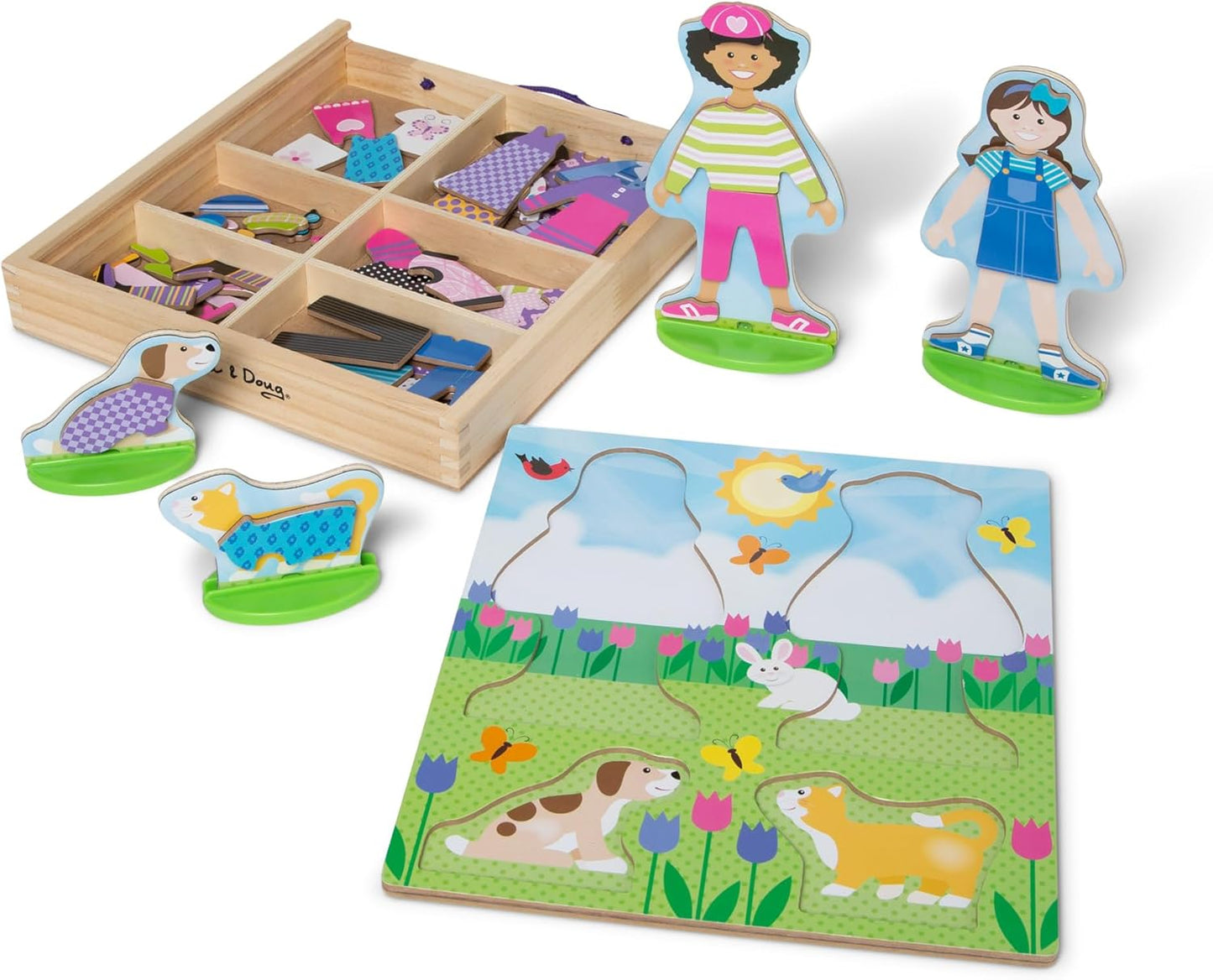 Melissa & Doug Magnetic Dress-Up Dolls Set, Used- very good, 4 bits of dress-up missing, no original packaging