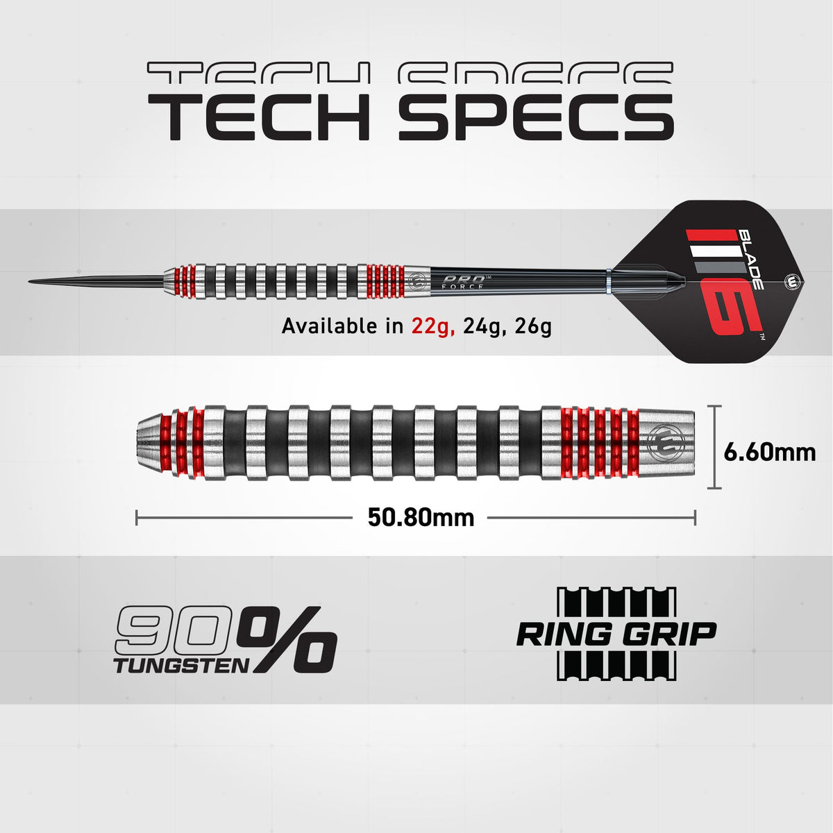 WINMAU Advance 500 Series Tungsten Red 22 Gram Steeltip Darts Set with Flights and Shafts (Stems)
