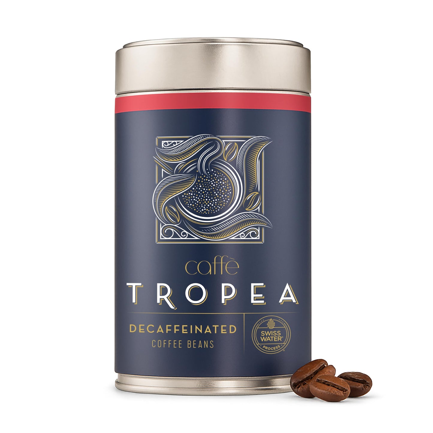 Caff? Tropea Roasted Swiss Water Decaf Coffee Beans - Medium Roast - Smooth and Sweet Decaffeinated Whole Coffee Beans - 227 g Tin - 100% Arabica