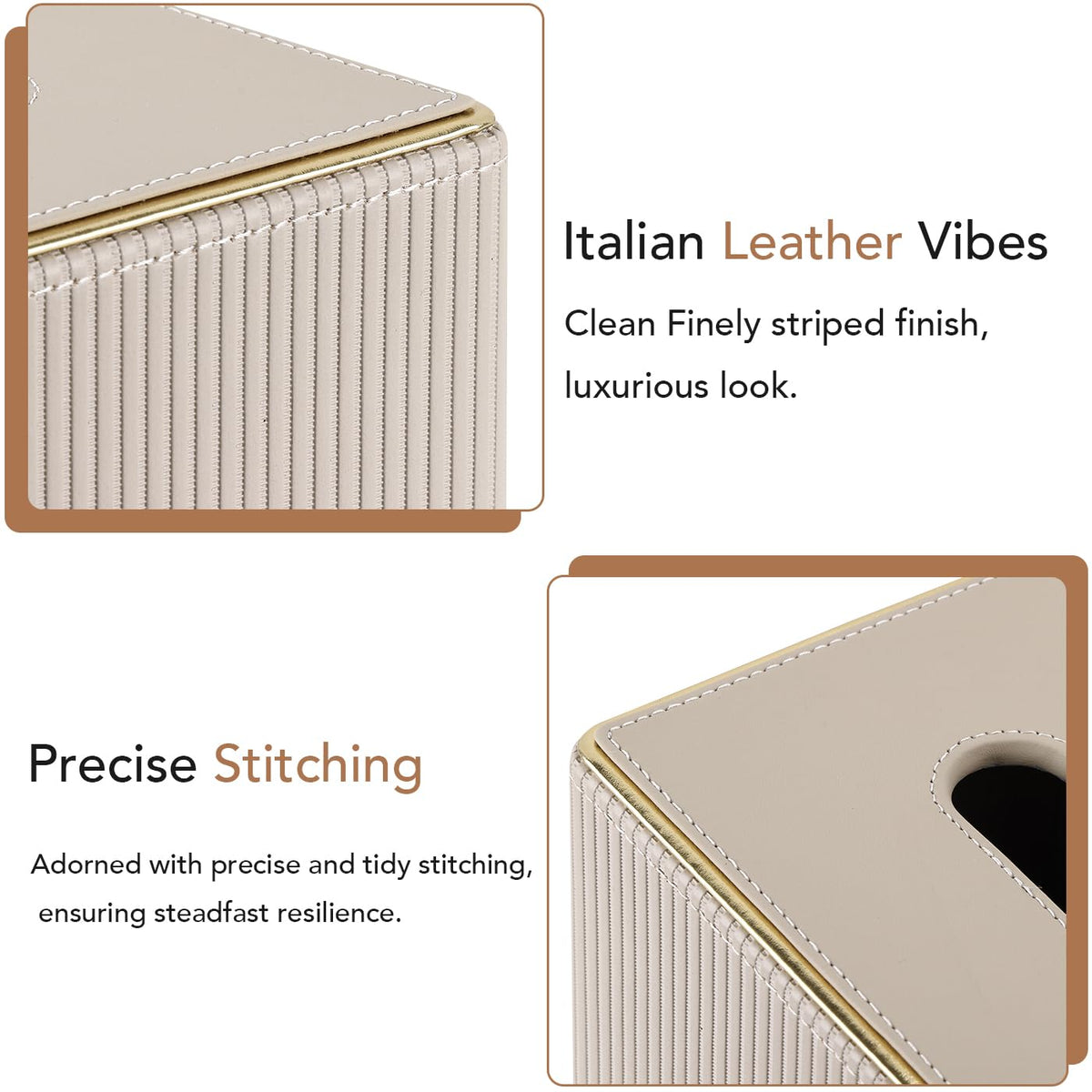 GORESE Tissue Box Holder,Rectangular Tissue Box Cover PU Leather Facial Tissue Dispenser Napkin Holder for Home, Office,Car Decoration(Beige)