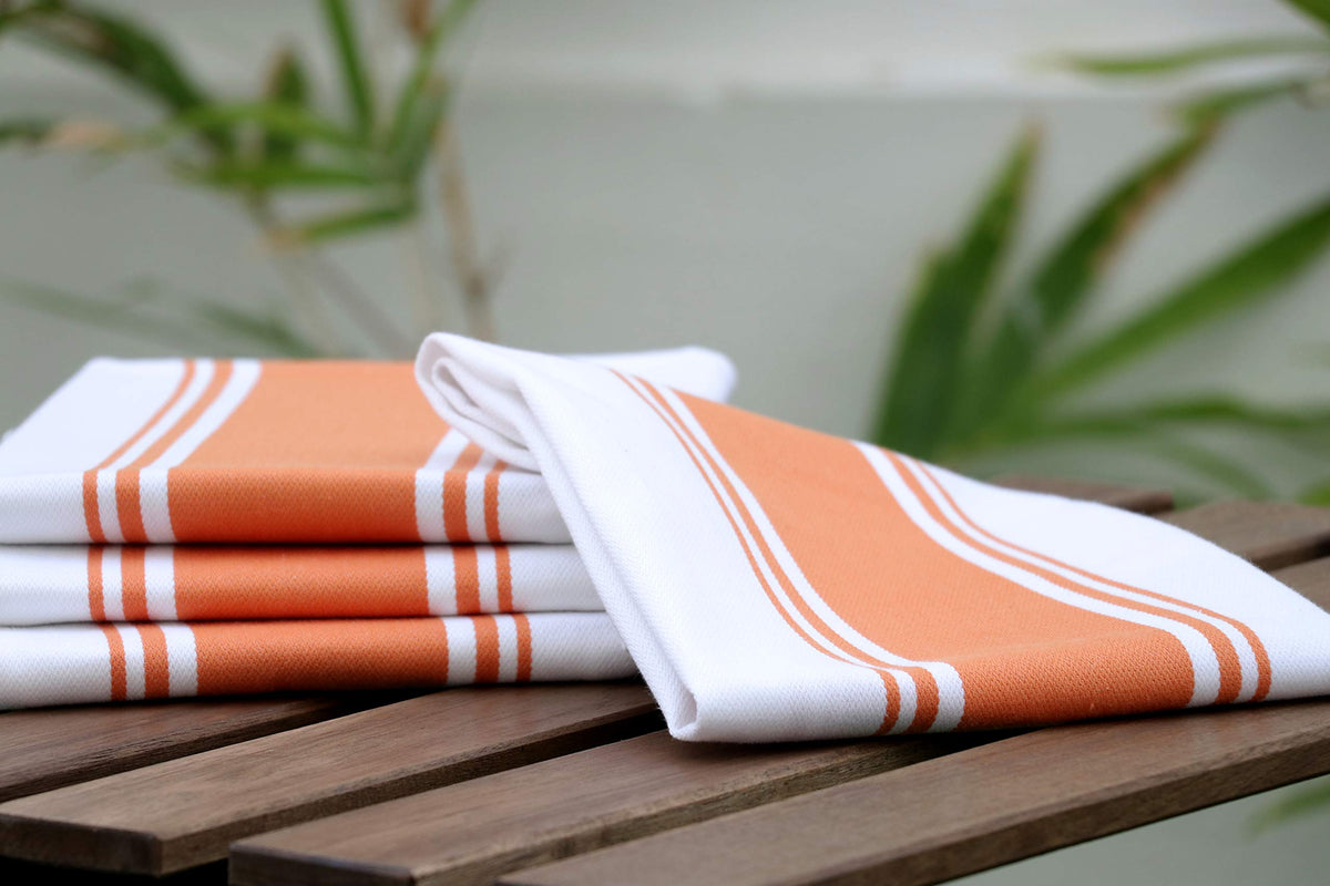 AMOUR INFINI Classic Vintage Stripe Kitchen Dish Towels | 4 Pack | 50 x 70 cm | Multi-use Kitchen Towels With Hanging Loop |100% Ring Spun Premium