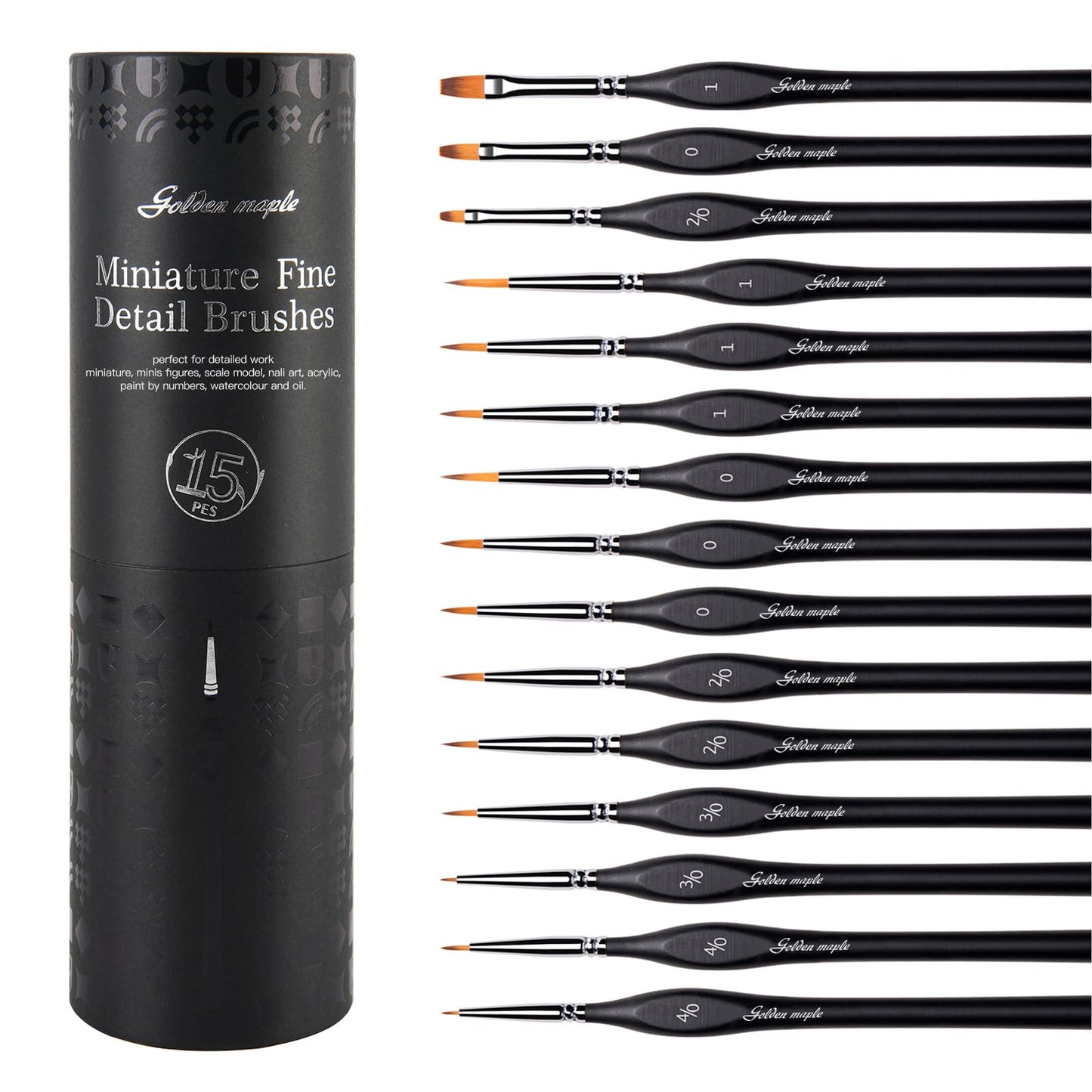 Golden Maple Miniature Paint Brushes, 15PC Model Brushes Micro Detail Paint Brush Set, Fine Detailing for Acrylics, Oils, Watercolors & Paint by