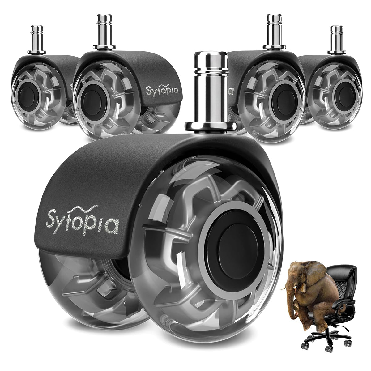 Sytopia Office Chair Wheels Replacement Set of 5, 11×22mm Pin Office Chair Casters for Hardwood Floor, Carpet, Smooth and Silent Gliding