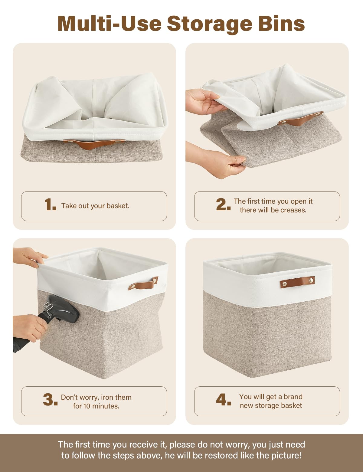Bagnizer Foldable Storage Baskets for Shelves Closet 4PCS Fabric Large Organizer Box Bins with Handles Waterproof Canvas Box for Clothes, Pet Toys