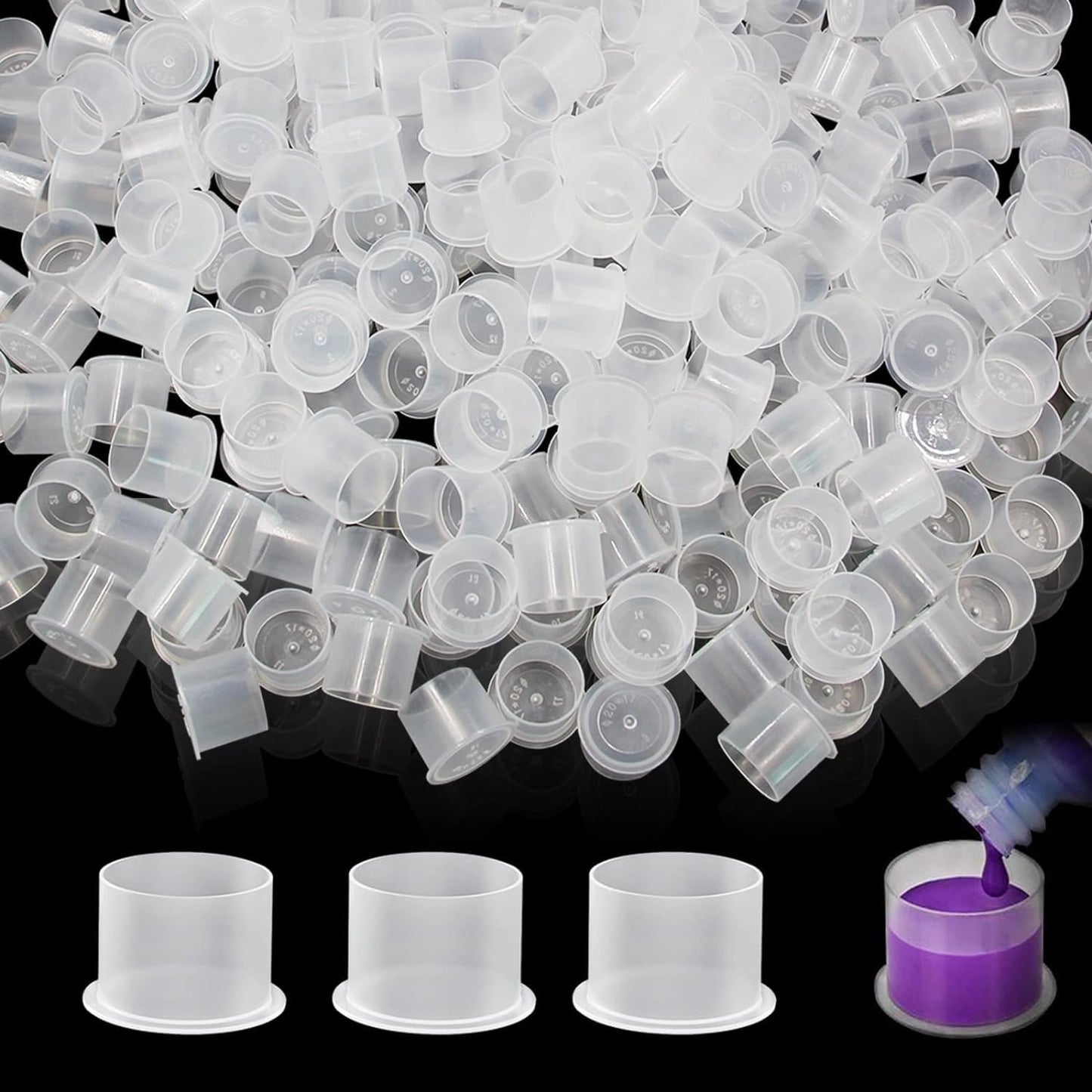 1000pcs Small Ink Caps Disposable Tattoo Ink Cups with Base Clear Plastic Pigment Caps Cups Permanent Makeup Container Cups for Tattoo Ink and Pigment