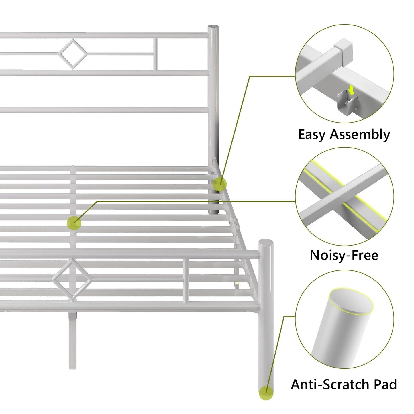 Feonase King Size Bed Frame with Headboard and Footboard, Metal Platform Kingsize Bed Frame with Underbed Storage, Solid Metal Slats Support