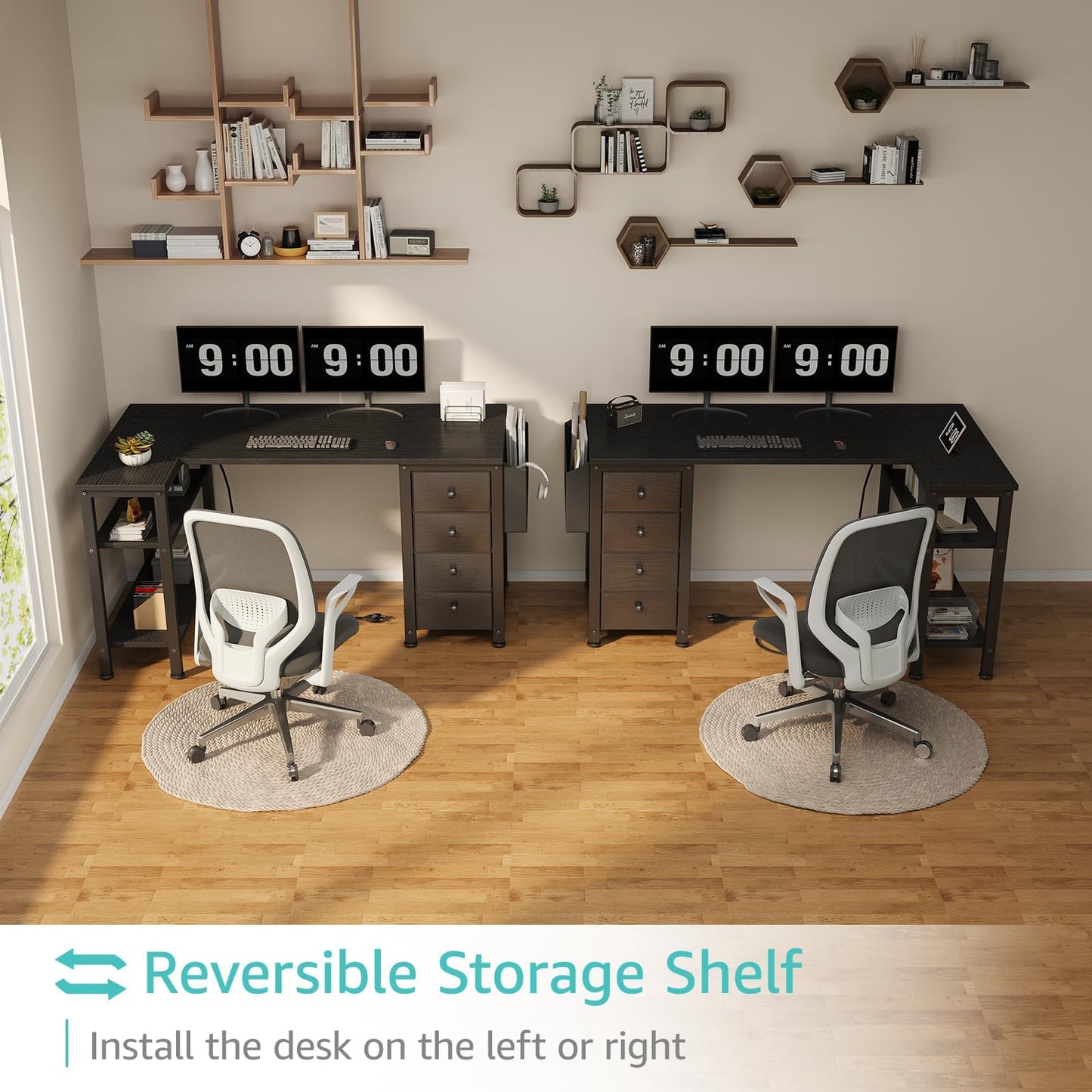 Lufeiya L Shaped Gaming Desk with Drawers & Storage Shelves, 120CM Corner Computer Desk with UK Power Outlet for Home Office Bedroom