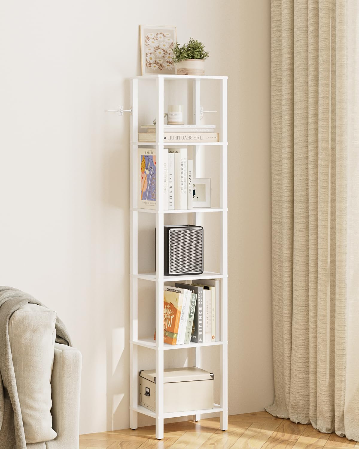 Apetaccat Book Shelf, 6 Tier Tall Bookshelf, Narrow Bookcase with Open Shelves, 38x 27 x 167CM, Book Shelves for Living Room, Office, Study, White