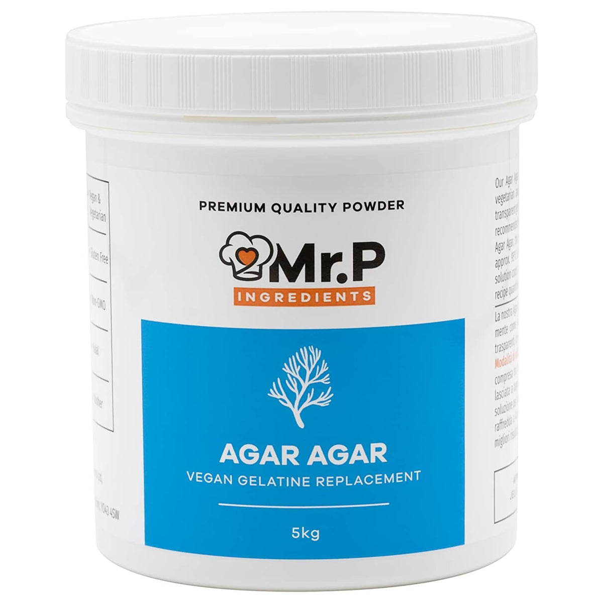 Mr.P Ingredients Agar Agar 5 kg Powder Vegan Gelatine Replacement Ideal for Jelly Mousse Molecular Gastronomy Gelling Agent Vegan Vegetarian Halal