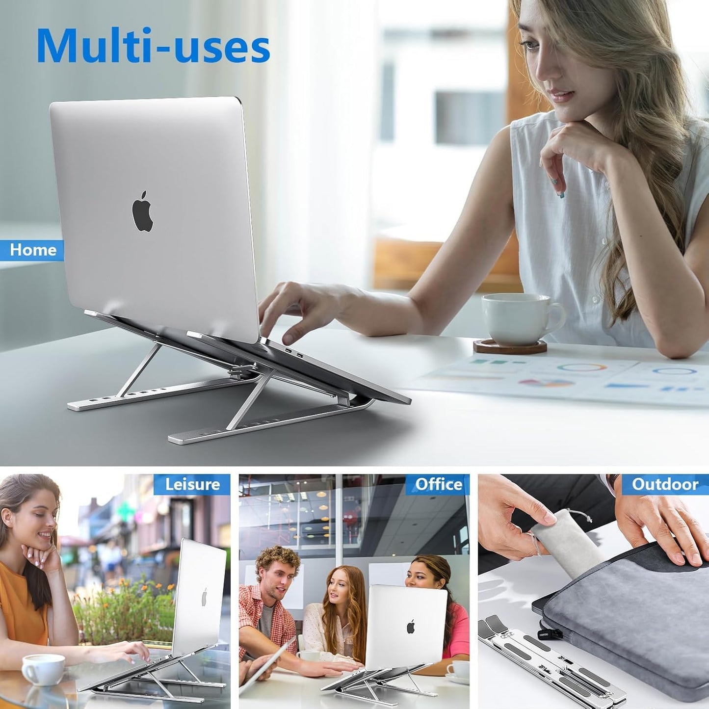 Loxford London Laptop Stand for Desk, Adjustable Laptop Riser Metal Foldable Lap Desk Portable Computer Holder