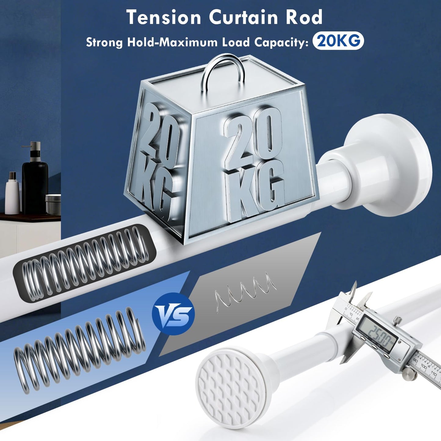Extendable Shower Curtain Pole 130-201cm Stainless Steel Shower Curtain Rod Tension Rod Adjustable Telescopic Curtain Poles No Drilling Shower