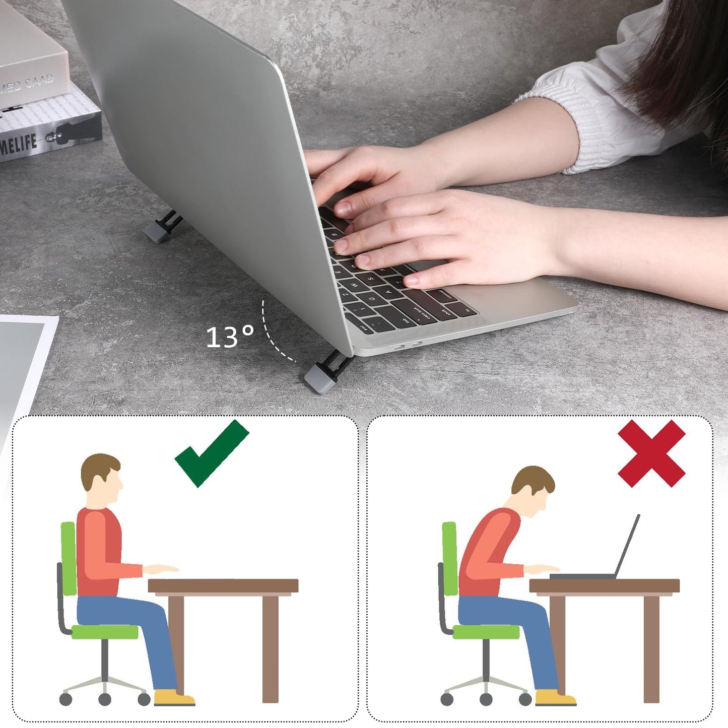 2 Pcs Portable Keyboard Riser, Three Tilt Angle Adjustable Foldable Invisible Laptop Riser, Zinc Alloy Mini Laptop Stand