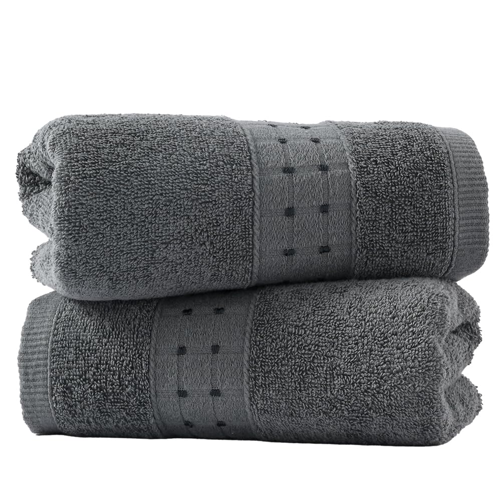 sense gnosis Grey Hand Towel Set of 2 Soft Absorbent Face Towels 100% Cotton Checkered Decorative Hand Towels for Bathroom Hotel Shower, 13 X 29 Inch