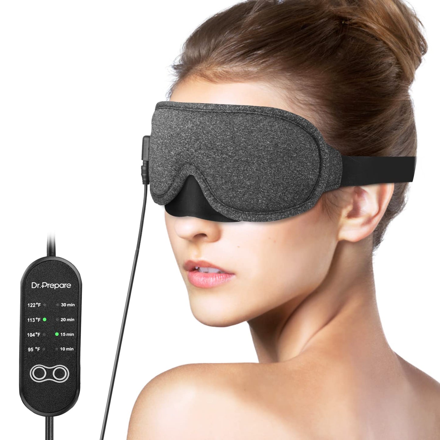 DR.PREPARE Heated Eye Mask, Electric USB Cotton Eye Compress Heating Pad with Smart Temperature & Timer Control, Earplugs for Sleep, Dry Eyes,