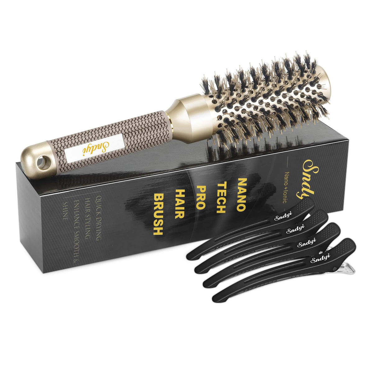 Sndyi Round Hair Brush, Nano Thermal Ceramic & Ionic Tech Hair Brush, Blow Dry Hair brush with Boar Bristles, Round Brush for Blow Drying, Styling,