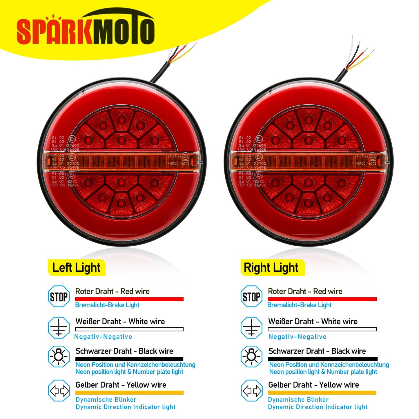SPARKMOTO 2 x LED Trailer Lights Round,12V 24V Universal Led Trailer Tail Lights,Submersible Round Led Hamburger Lights For Truck Lorry Trailer
