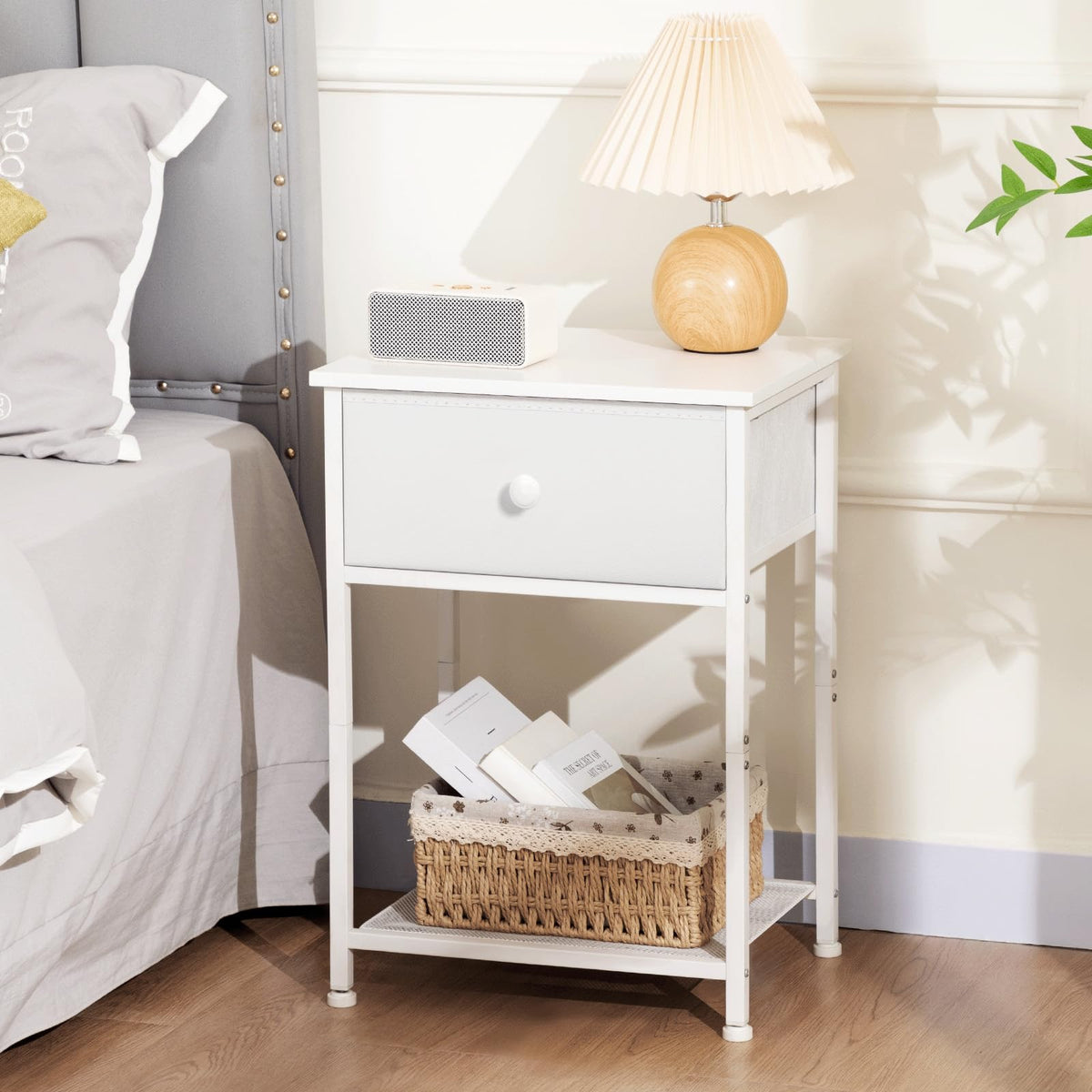 AMHANCIBLE Bedside Tables Set of 2, Side Tables with Fabric Drawers