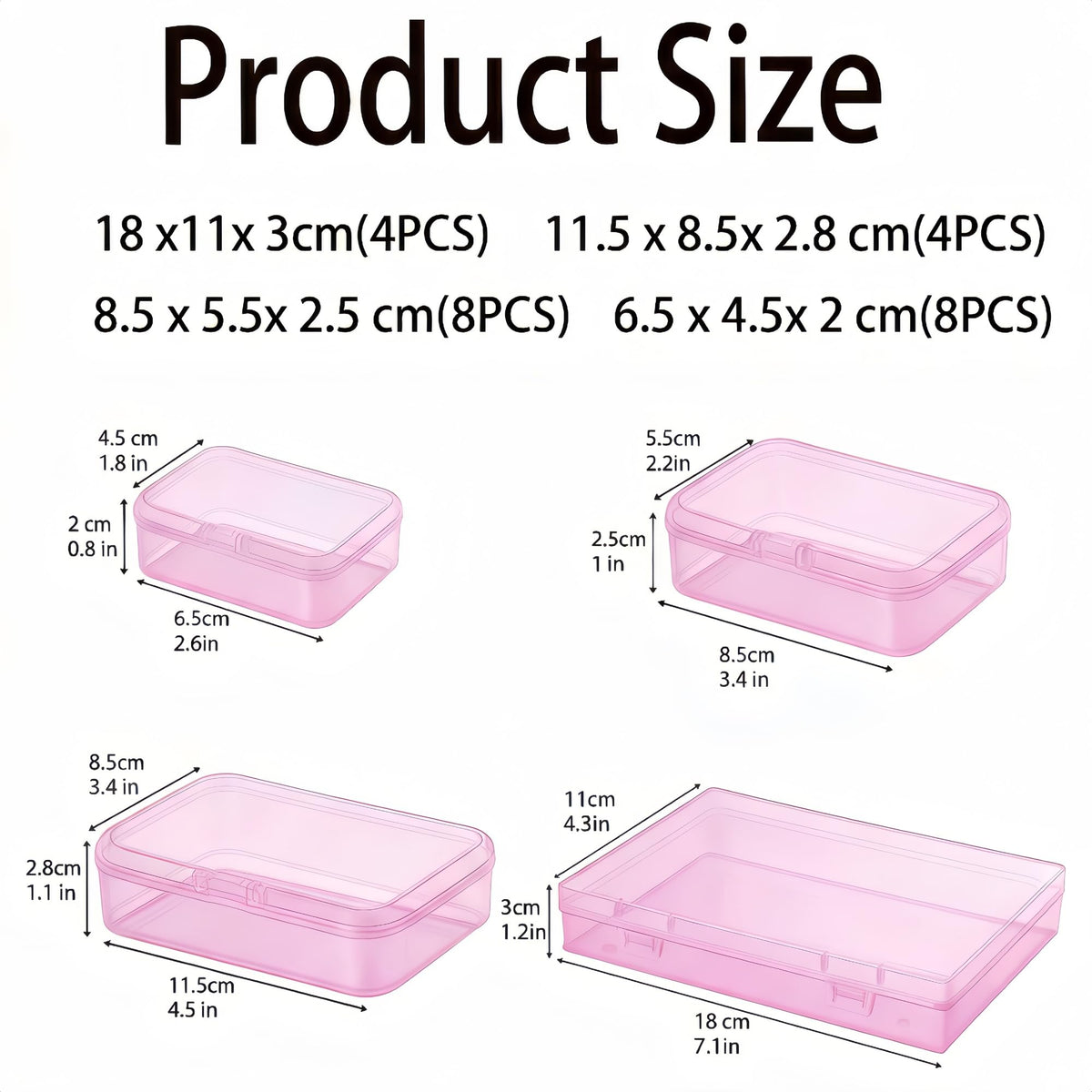 LJY Pink Craft organiser Boxes, 24 Pack, 4 Mixed Sizes