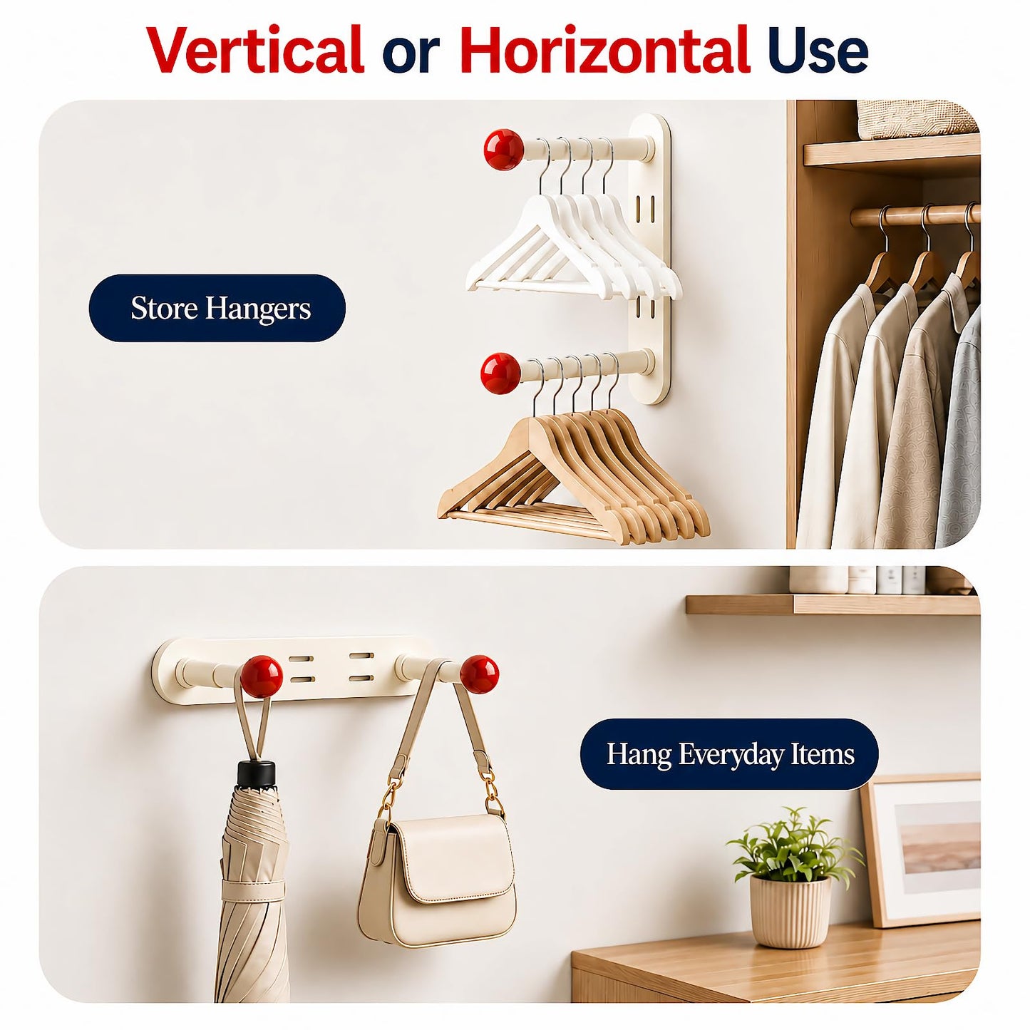 Ecloom 2 Pack Retractable Hanger Storage Self-Adhesive Wall Mount
