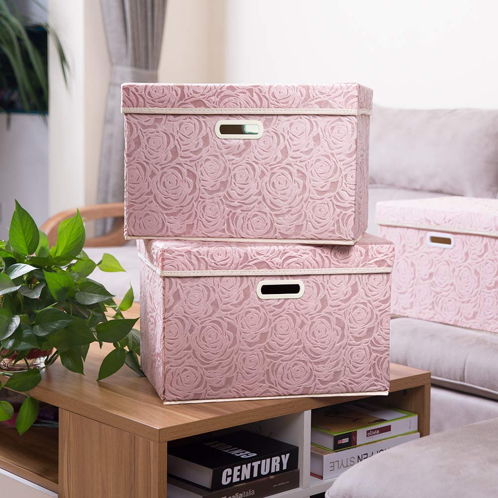 Storage Boxes with Lids Large.Rose Pattern Fabric Decorative Storage Box, Really Useful Box,Clothing Storage,Cubes