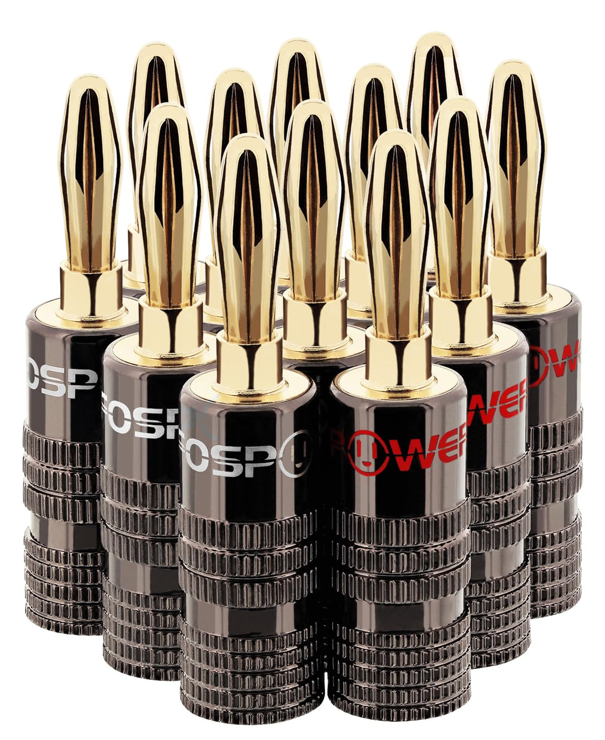 FosPower Banana Plugs 6 Pairs / 12 pcs, Closed Screw 24K Gold Plated Banana Speaker Plug Connectors for Speaker Wire, Wall Plate, Home Theater,