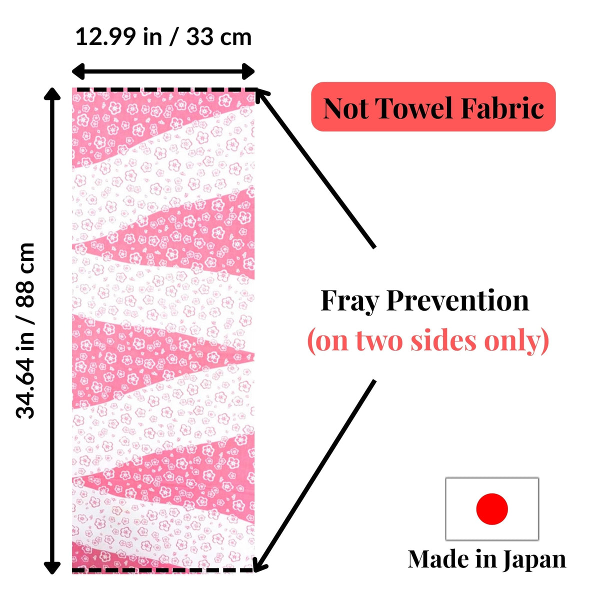Japanese Tenugui Towel, 34.64"L x 12.99"W, Plum Blossom, Red on White