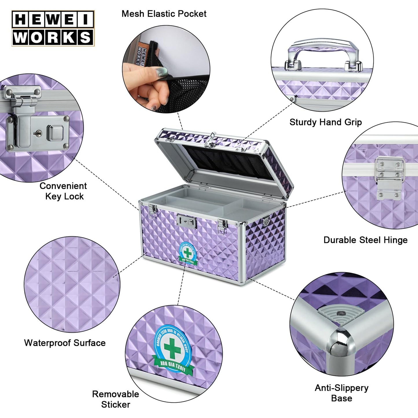 HEWEI WORKS Storage Box with Key Lock, Lockable Medicine Storage Box, Empty First Aid Box, Security Lock Box