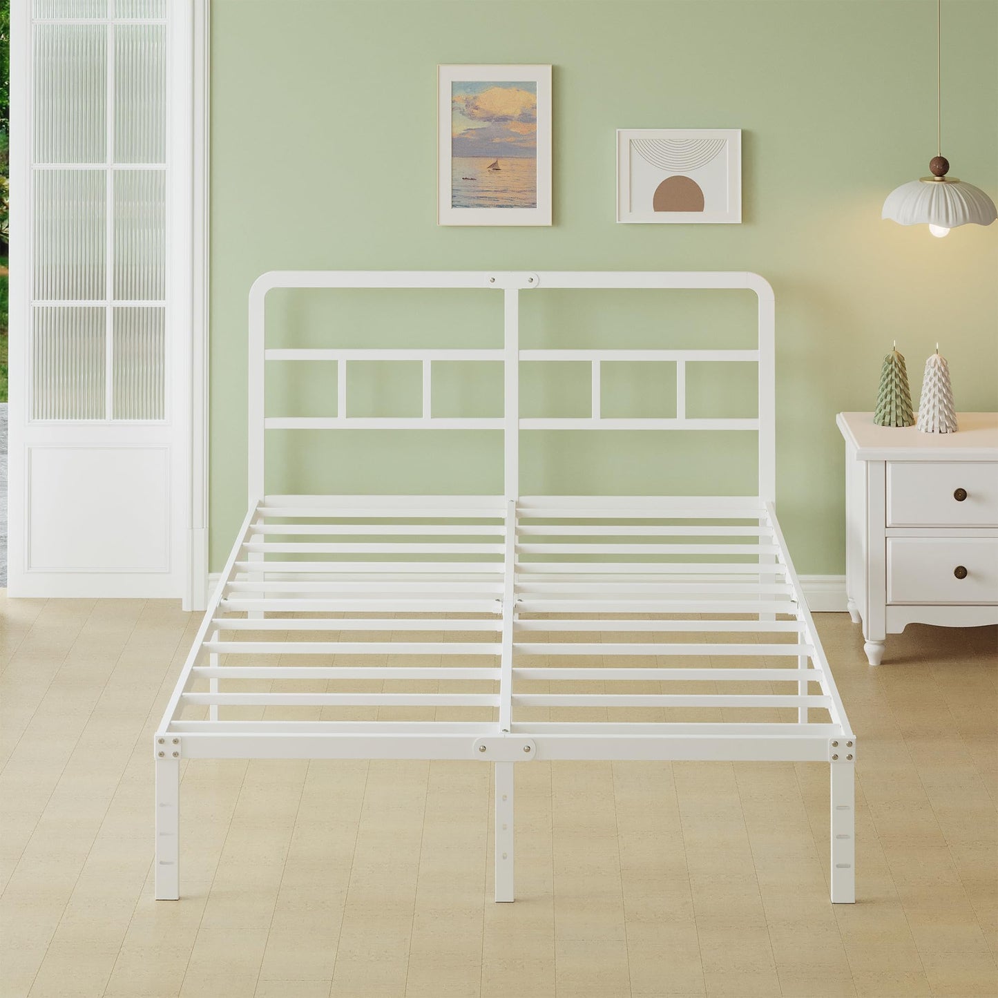 Lutown-Teen 5ft King Size Bed Frame 36 cm High with Curved Headboard, Heavy Duty Metal Bed Frames King Size with Steel Slats, 150x200 cm, Ample