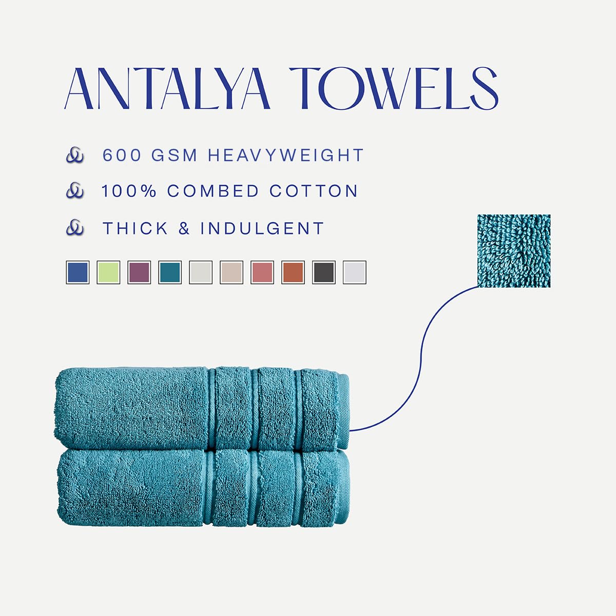 Christy Antalya Large Bath Towels | Set of 2 | 100% Turkish Cotton | 600GSM | Soft Plush Luxury Towel Set | 70cm x 125cm | Quick Dry | Jade Teal