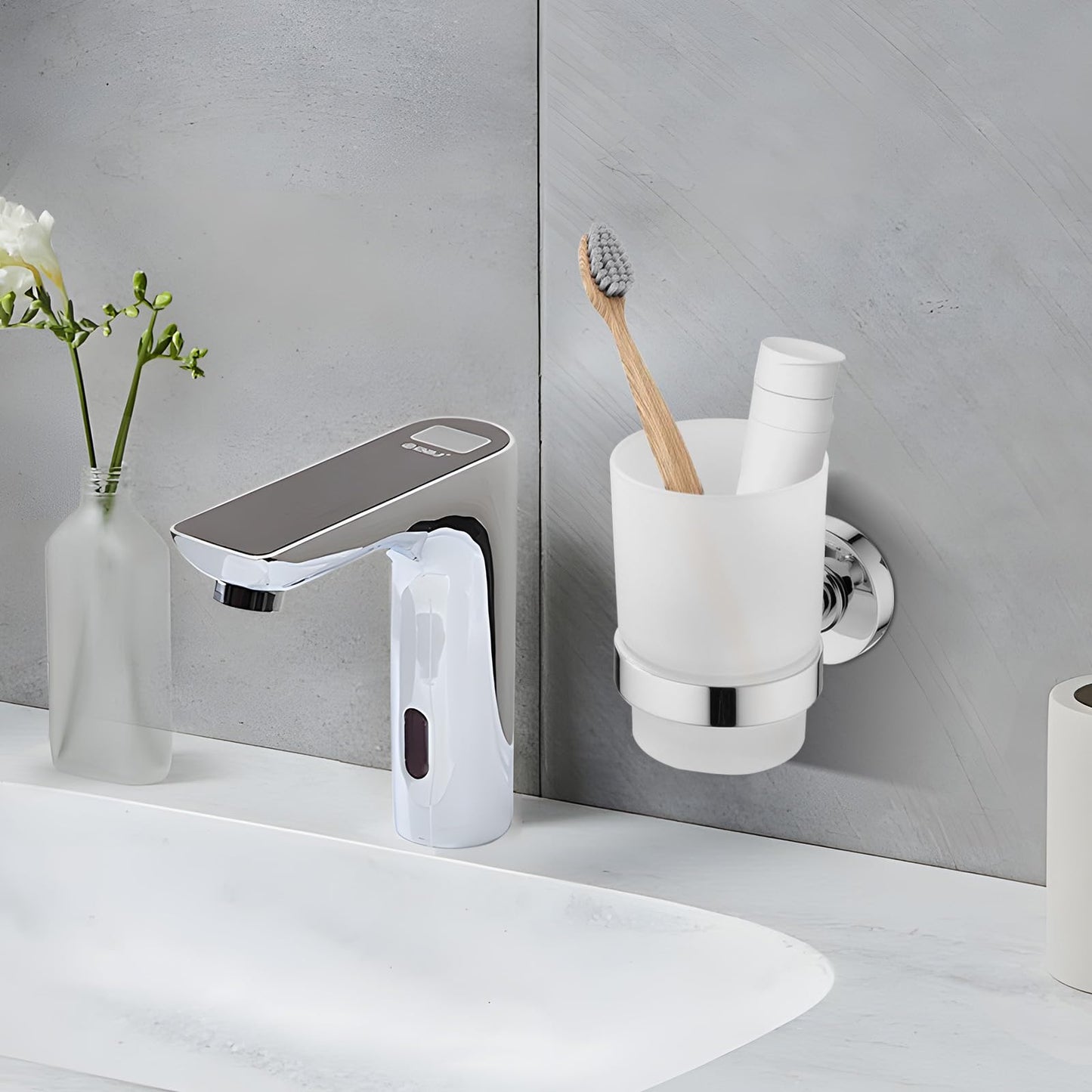 Glass Toothbrush Holders for Bathroom, 2 Pcs Replacement for Wall Mounted Toothbrush Holder | 225ml, Thick Frosted Glass Tumbler for Toothpaste