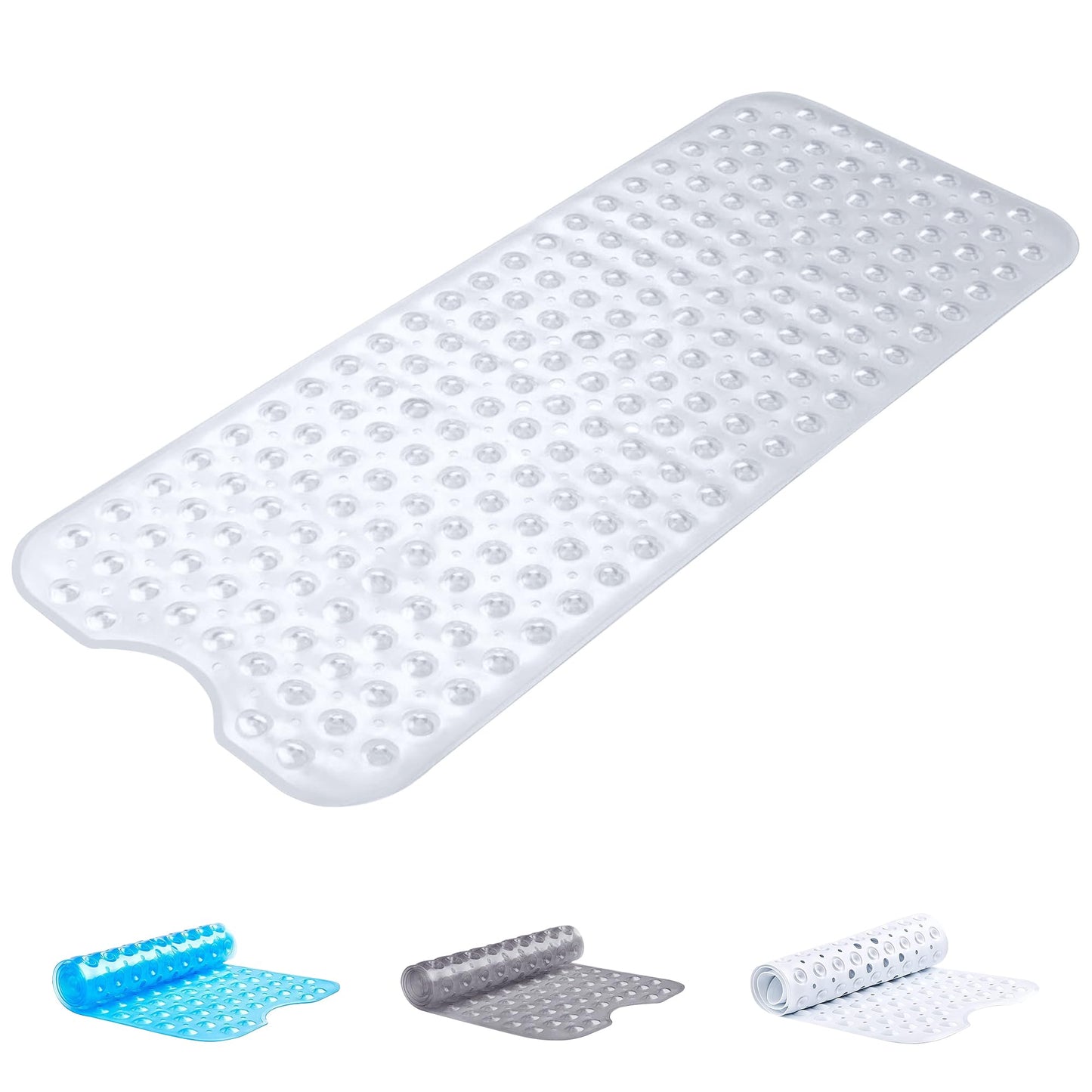 Oxford Homeware Shower Bath Mat Non Slip Anti Mould - Clear 100X40 cm Shower Mat for Bathtub and Bathroom with Drain Holes and Strong Suction Cups