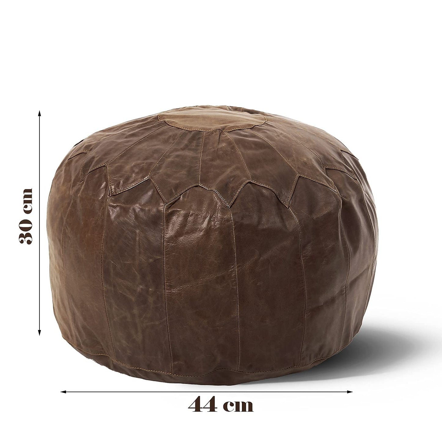 Woodland Leather Tan Morrocon Style Pouffe 17.5" Diam, Genuine Leather Designer Bean Bag Chair (Stuffed-1Piece, Brown)